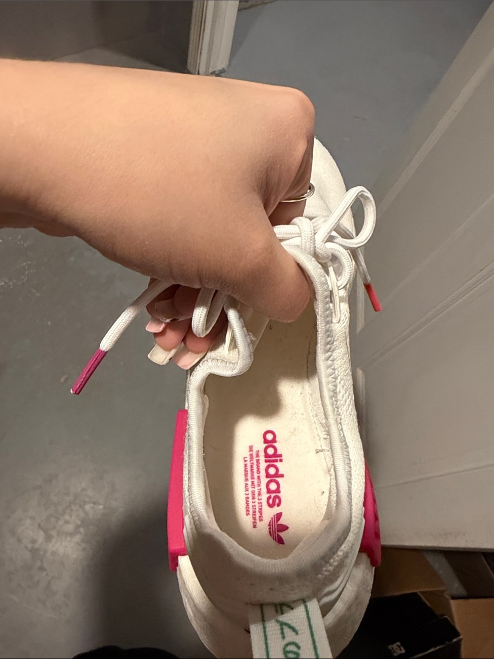 adidas NMD-1 White Sneakers with Pink and Teal Accents - Picture 3 of 5